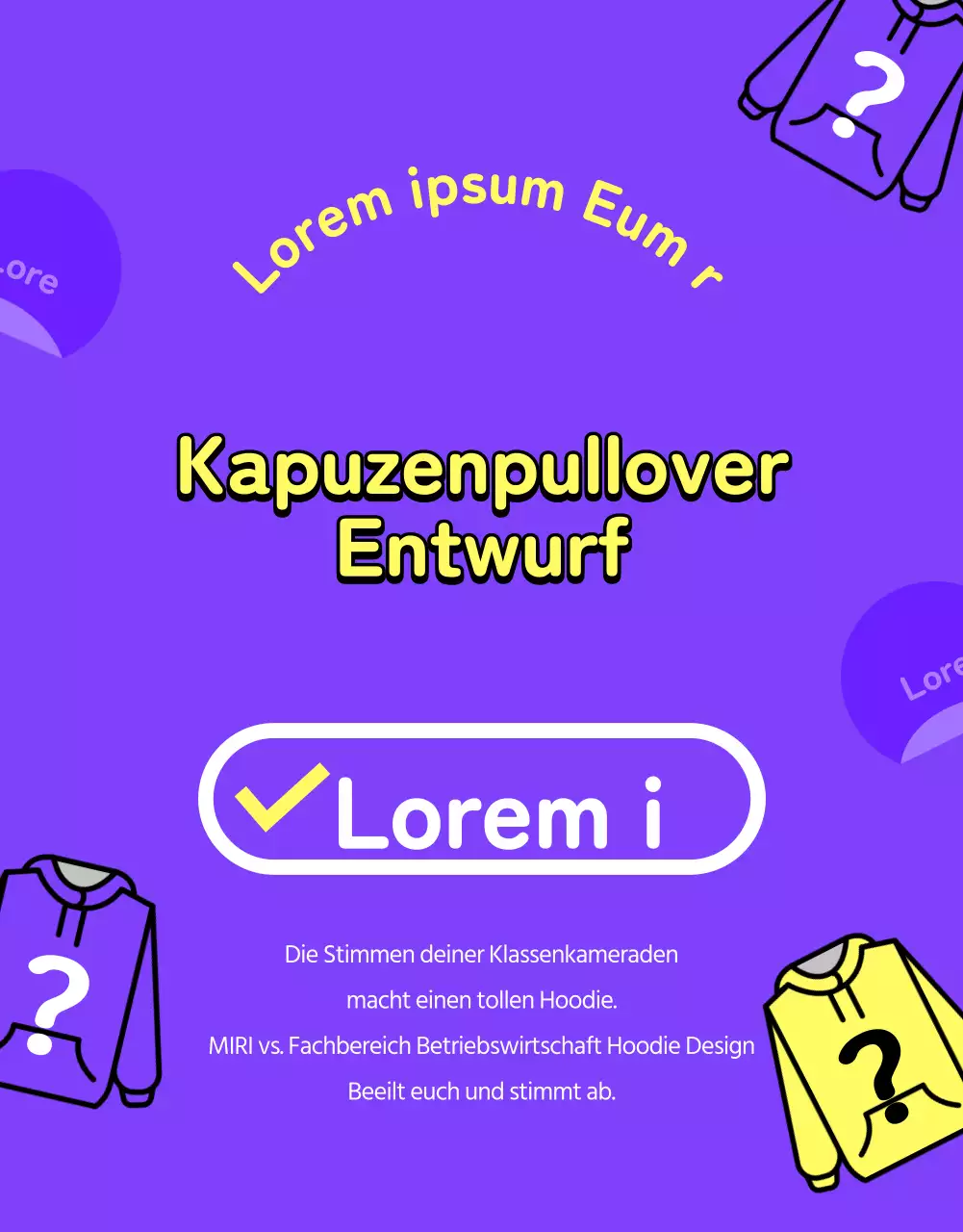 Lila und gelbe minimalistische Universität und Hoodie Abstimmungshilfe