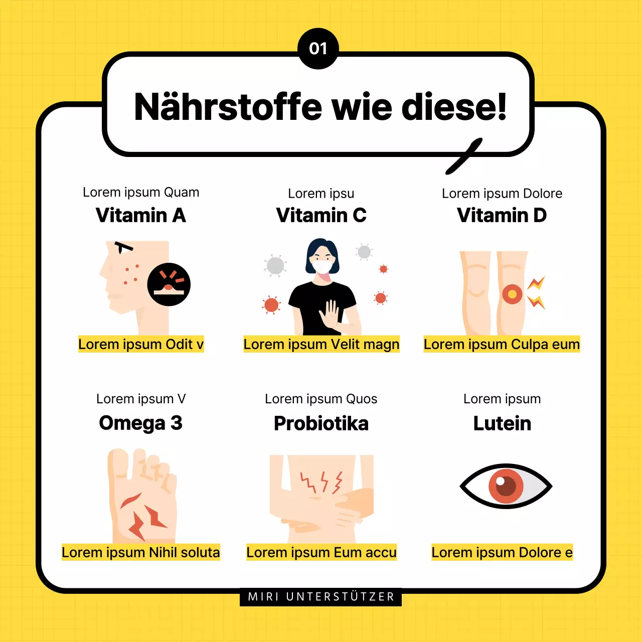 Erklärung des niedlichen gelb-schwarzen Nährstoffs für die Fans