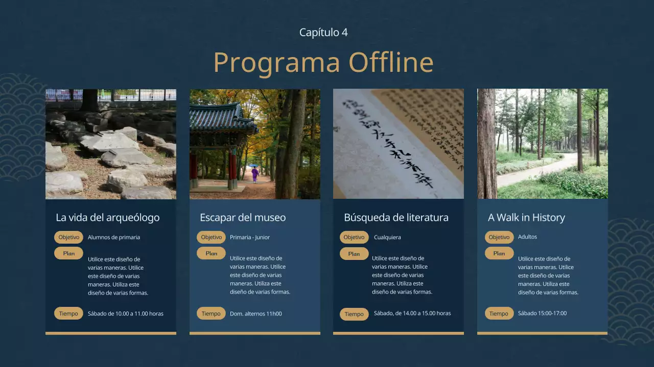 Plan del programa del museo temático oriental azul