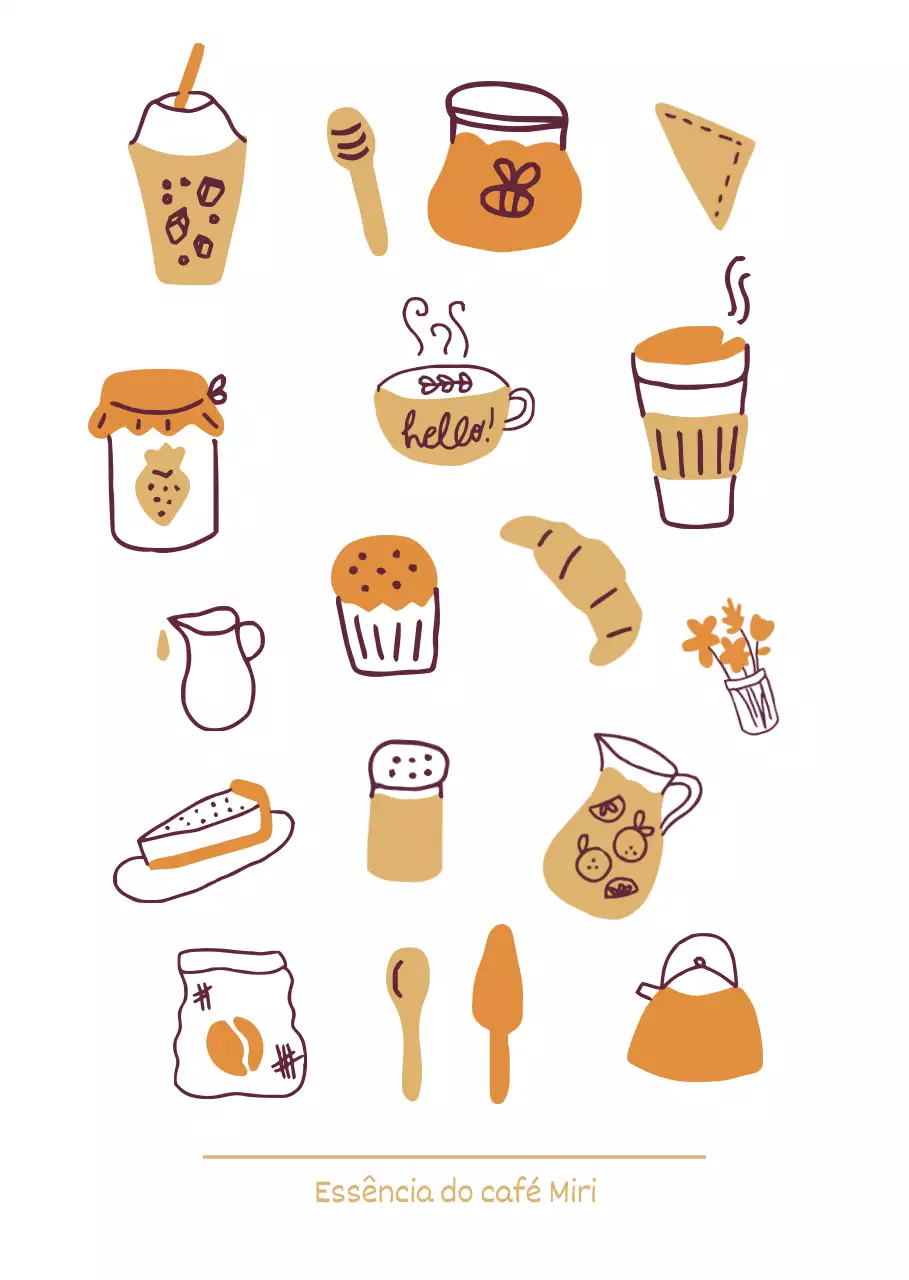 Uma coleção de ilustrações de cafés