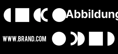 Ein einfaches Schwarz-Weiß-Design mit Illustrationen von Formen und einem Markenlogo