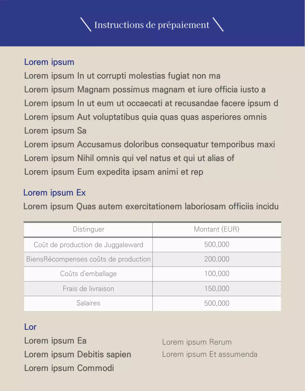 Financement discret de baguettes en marine et beige