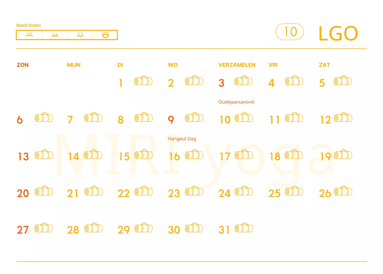 Oranje kalenders om weg te geven als je je yogastudio promoot