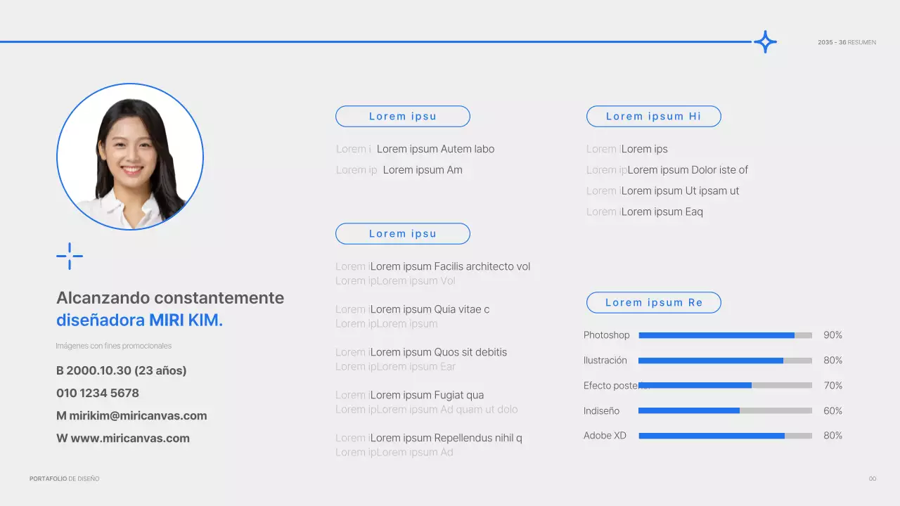 Cartera de diseño con un concepto sencillo en azul y blanco