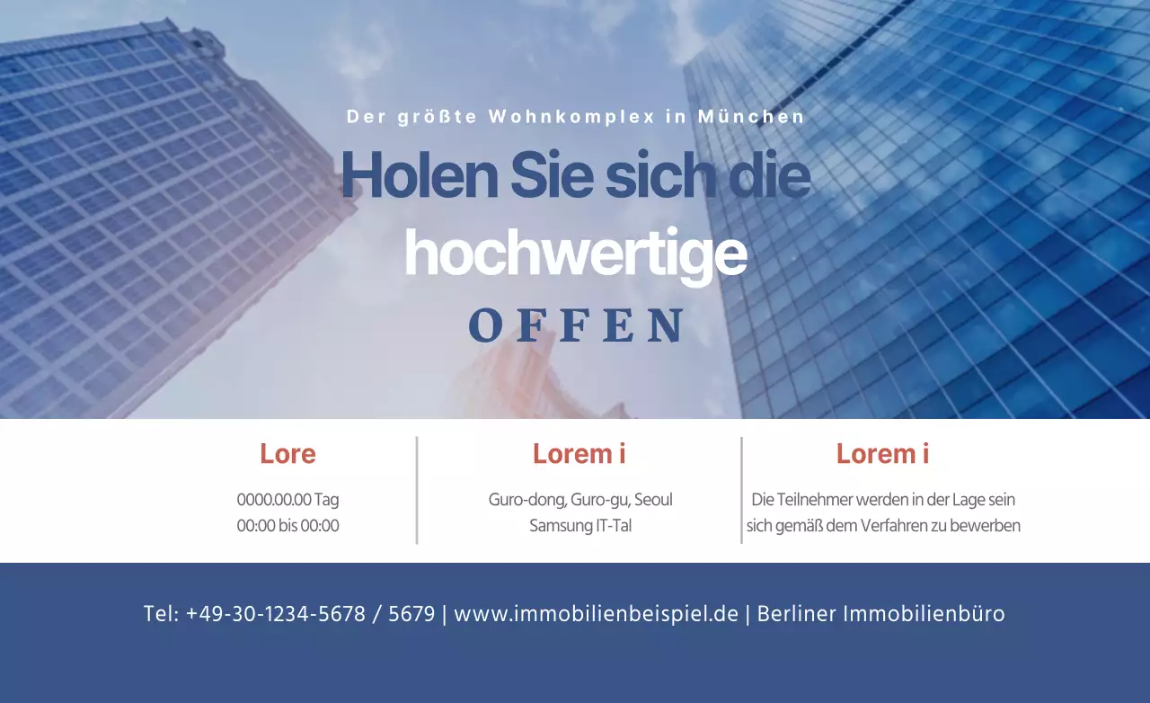 Gestaltung eines vertrauenswürdigen Hotpacks mit Fotos von Gebäuden im Stadtzentrum zur Förderung des Verkaufs von Wohnungen