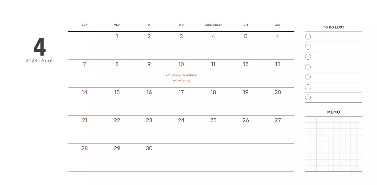 Eenvoudige, moderne stijl cafékalender