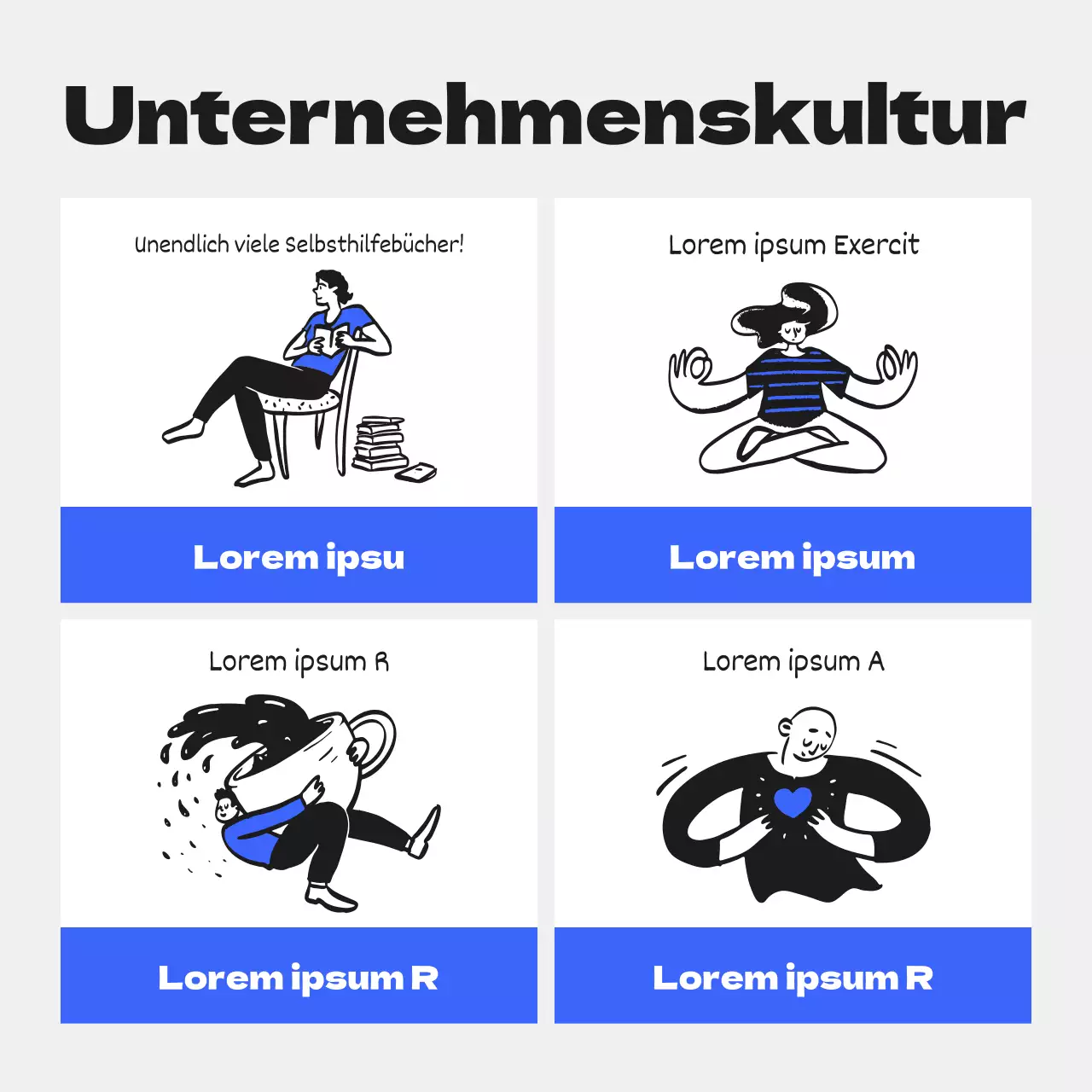 Dynamische, jugendliche Geschäftsanzeige mit blauen Akzenten