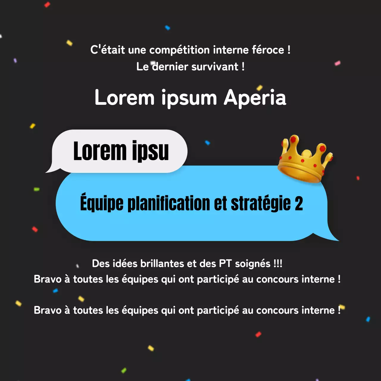 Annonce des résultats d'un concours interne pour un joli concept bleu et jaune