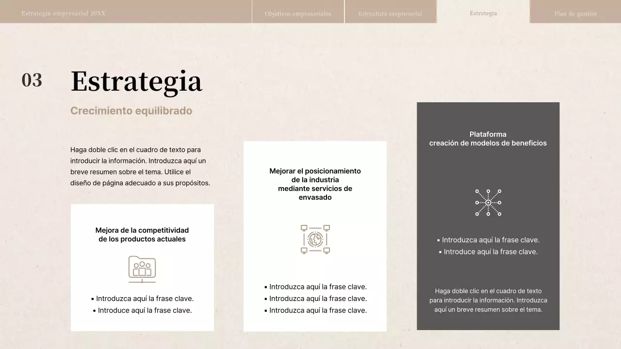 Informe de estrategia empresarial con textura de papel beige
