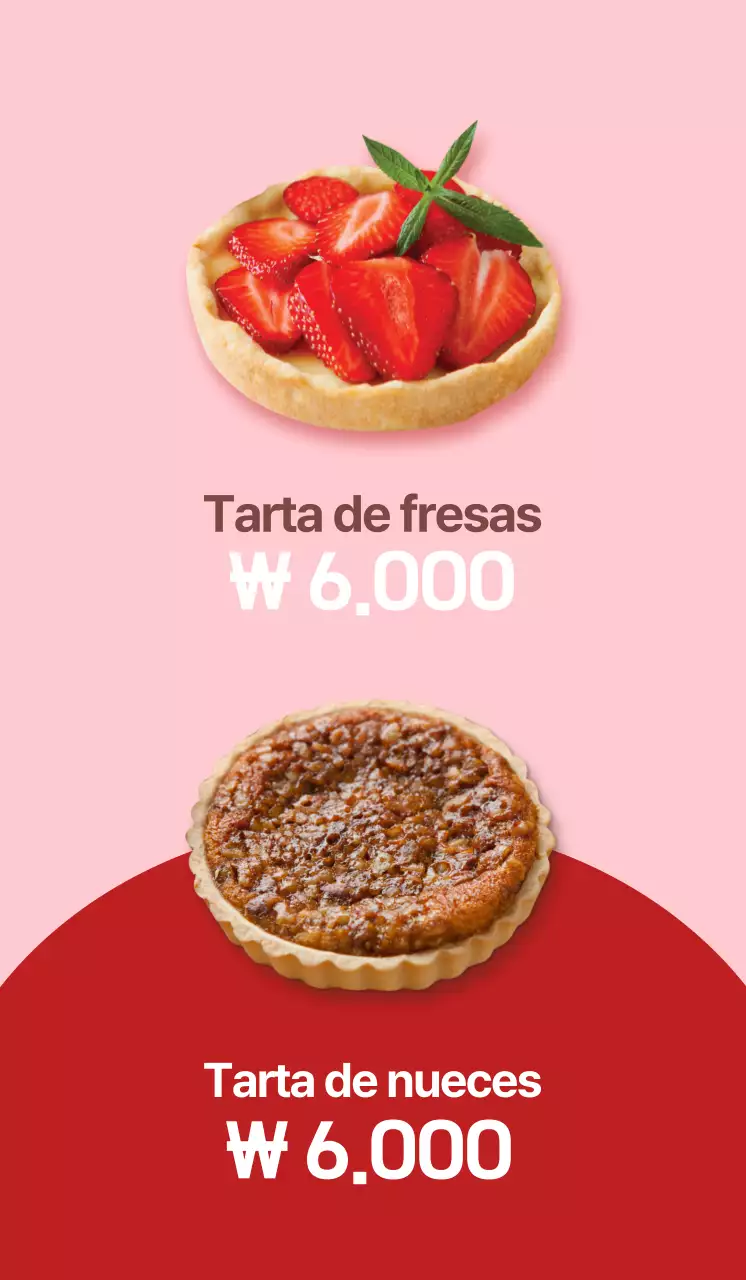 Promover una tienda de tarta con un estilo limpio que destaque con el rosa y el rojo