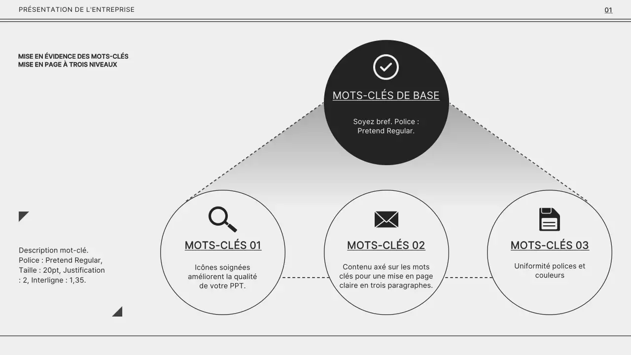 Monotone gris et noir pour une présentation d'entreprise simple