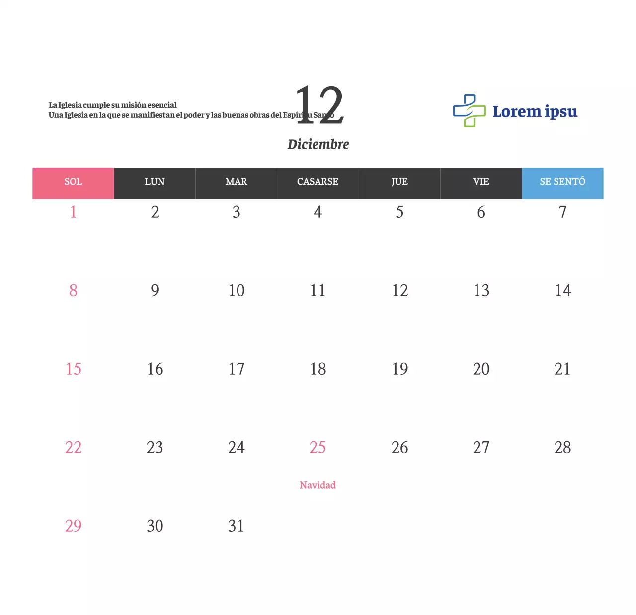 Calendario de escritorio de la iglesia con versículos bíblicos sencillos