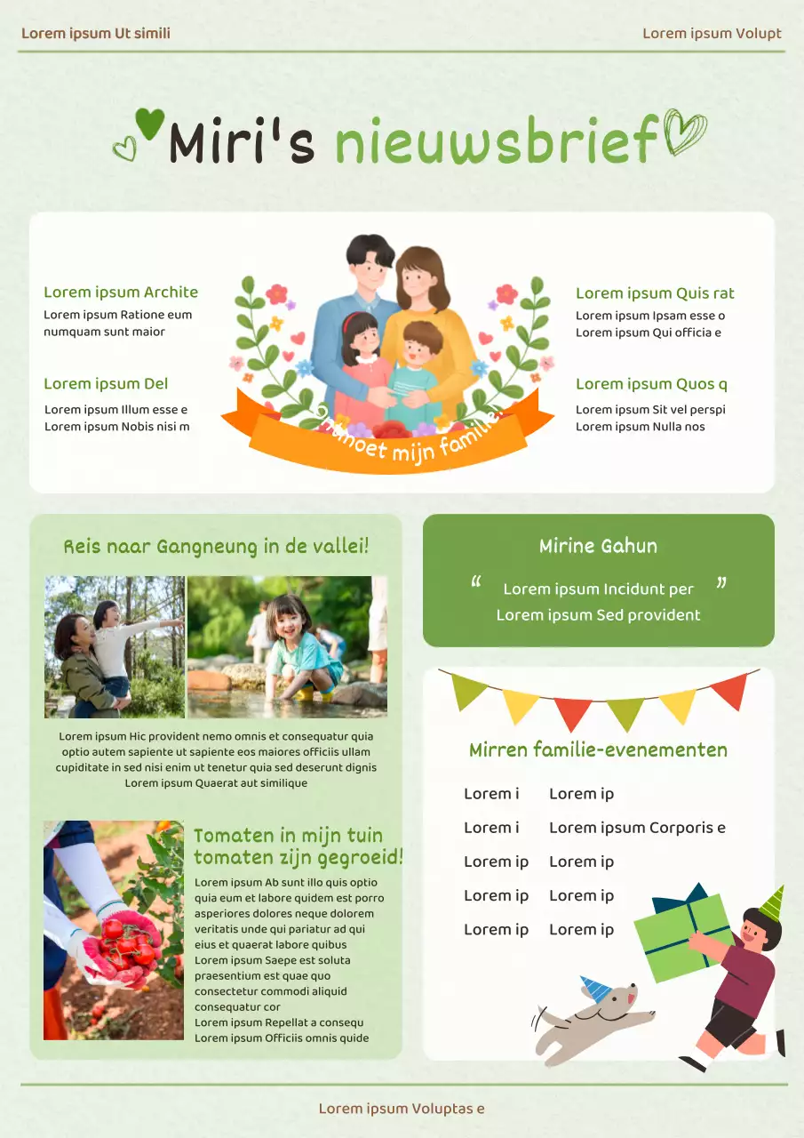 Een heldere en vrolijke familienieuwsbrief in chartreuse kleuren Gezinskrant