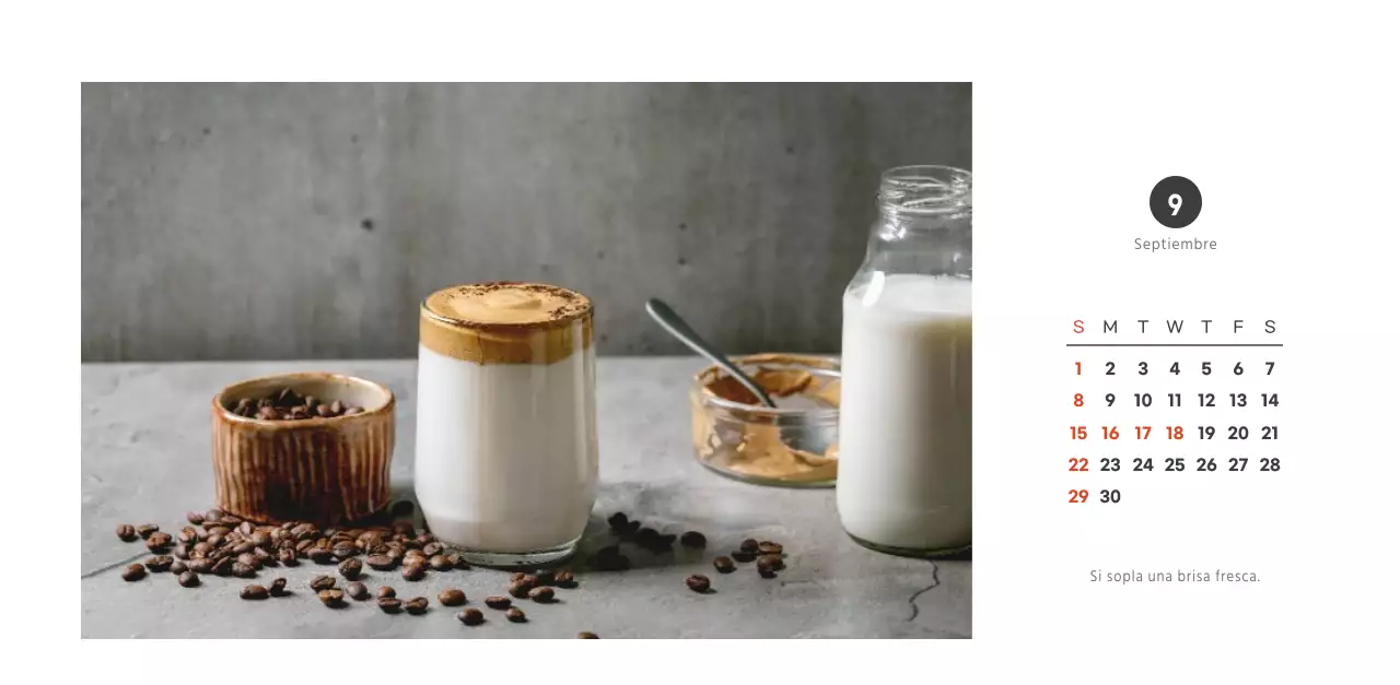 Calendario de cafetería de estilo sencillo y moderno