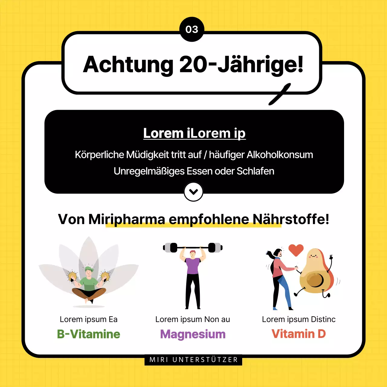 Erklärung des niedlichen gelb-schwarzen Nährstoffs für die Fans