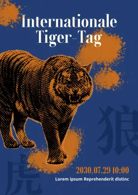 Blau-orangefarbene Vintage-Aktion zum Tiger Day