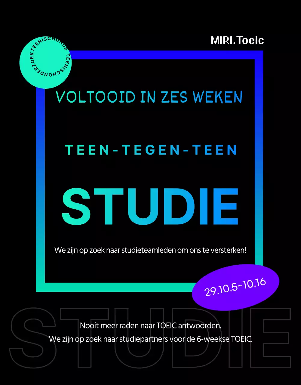 Sluit je aan bij het hippe blauwe en mintkleurige TOEIC-studieteam