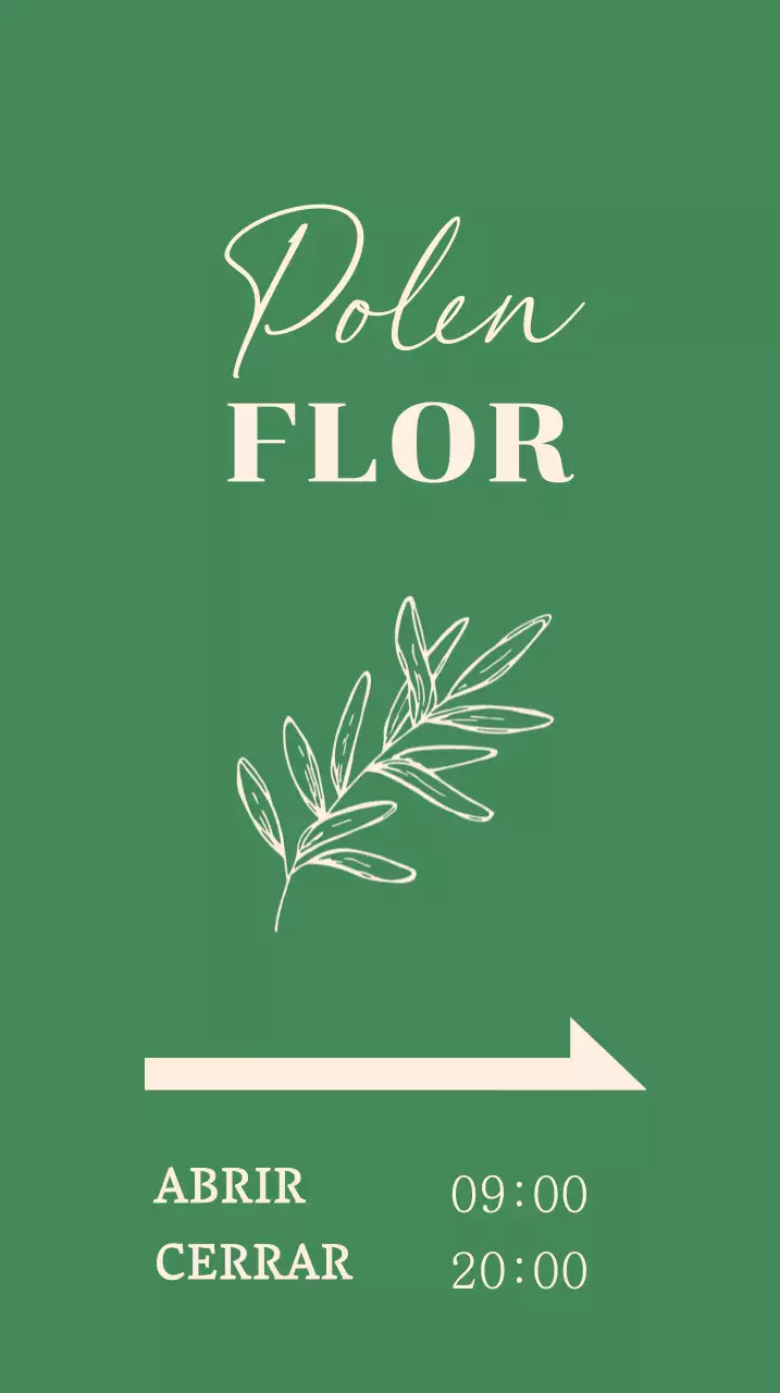 Letrero de floristería con ilustraciones botánicas sobre fondo verde