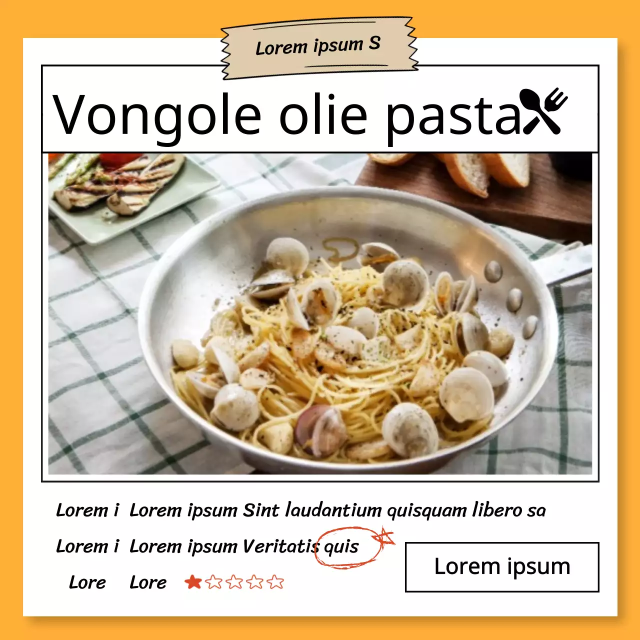 Nette receptsjabloon met oranje notitieconcept