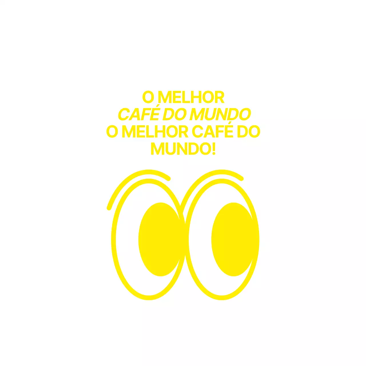Ilustração simples de um olho saltitante em amarelo combinada com uma frase de texto para um café de estilo