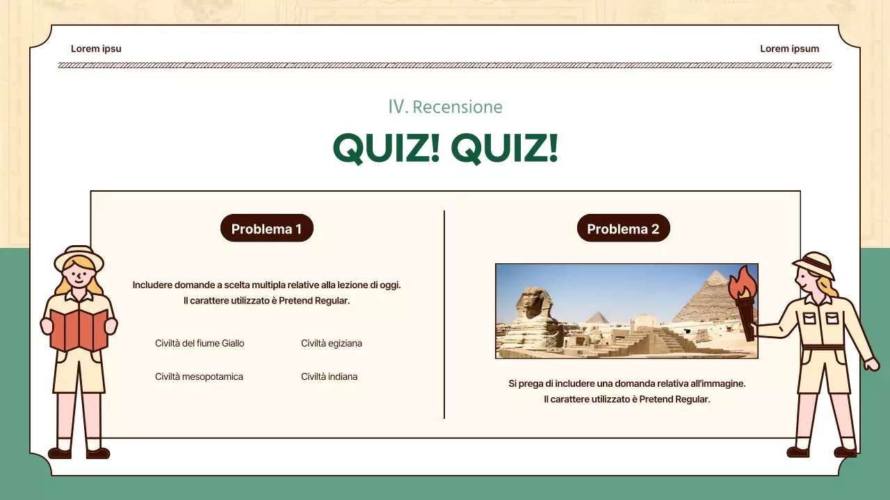 Le illustrazioni storiche in beige e verde evidenziano le lezioni di storia del mondo