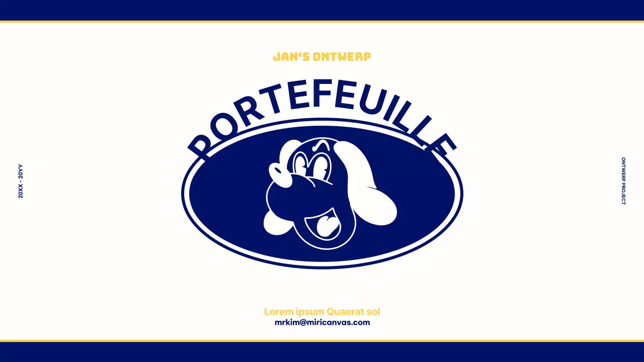 Design portfolio voor een vintage retro concept in marineblauw en geel