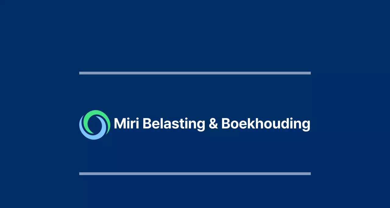Marineblauwe vlag met het logo en de naam van het belasting- en boekhoudkantoor.