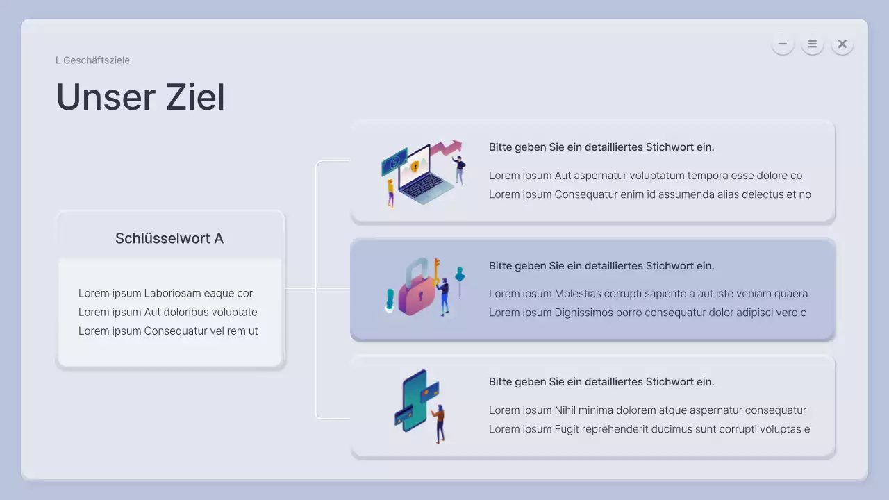 Ein dreidimensionales blaues und graues Unternehmensprofil