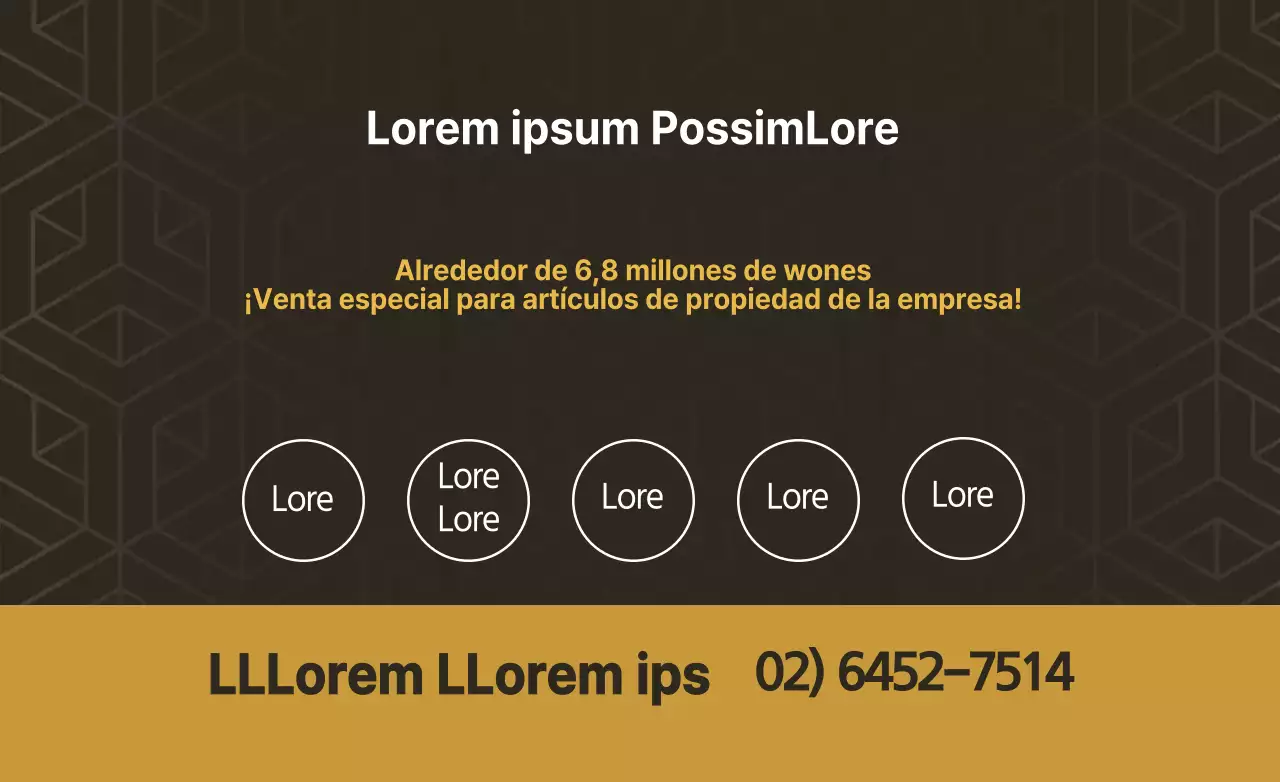 Estilo de texto sencillo en ocre y blanco con información de venta