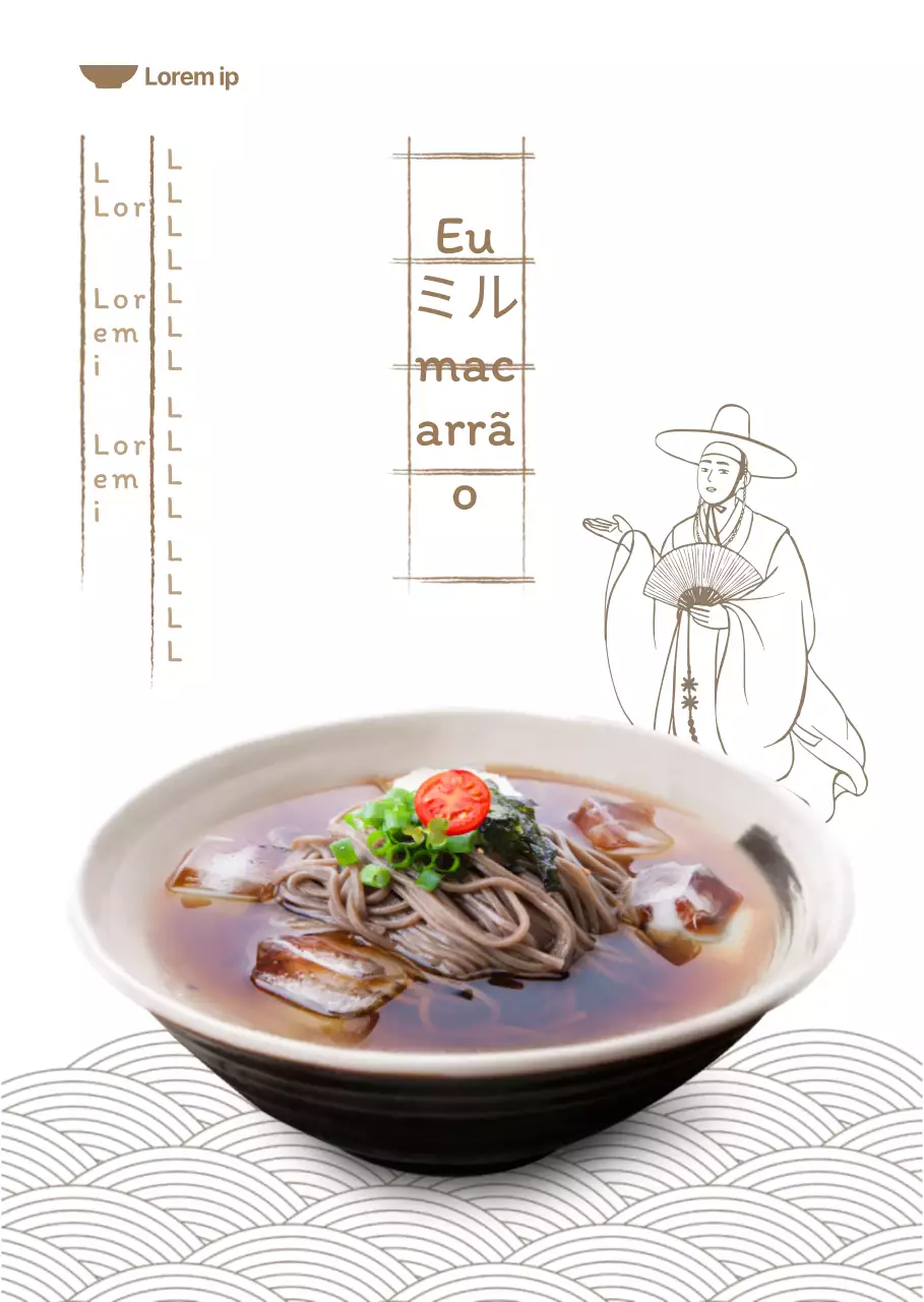 Placa de menu de massa soba oriental fresca