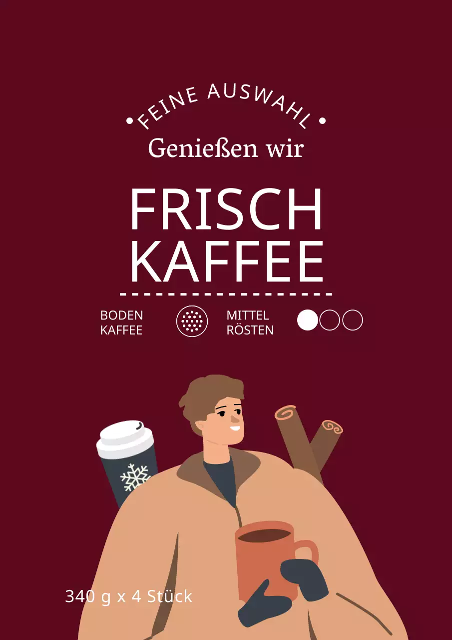 Verpackungsetiketten für Kaffeebohnen mit niedlichen Illustrationen