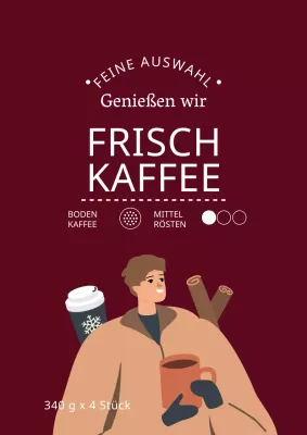 Verpackungsetiketten für Kaffeebohnen mit niedlichen Illustrationen