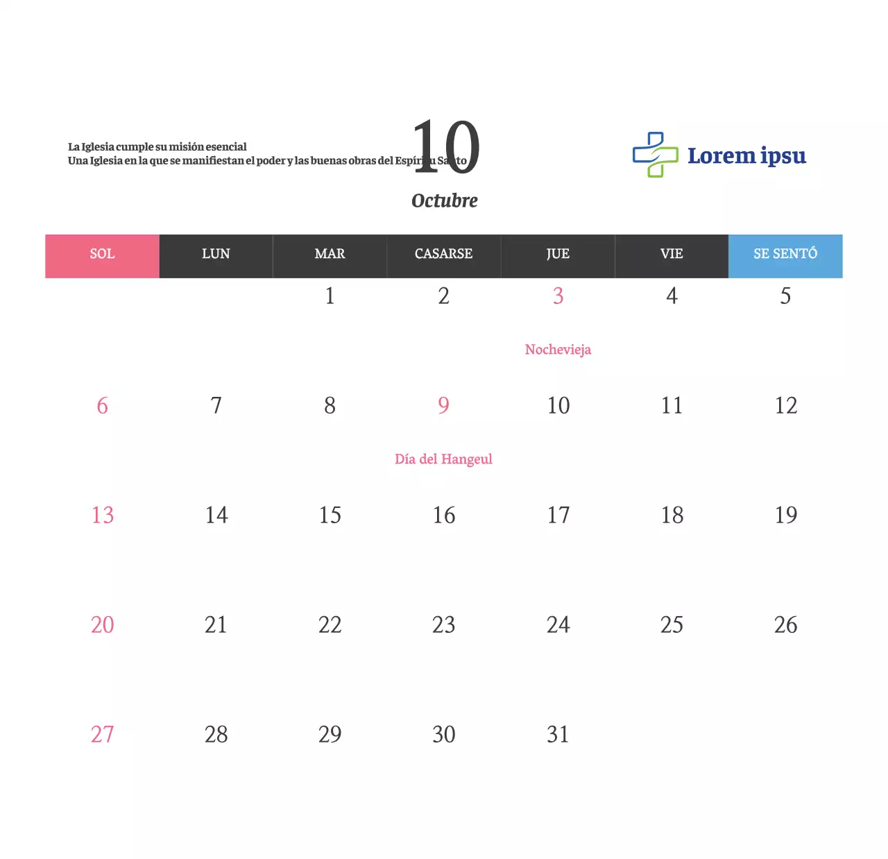 Calendario de escritorio de la iglesia con versículos bíblicos sencillos