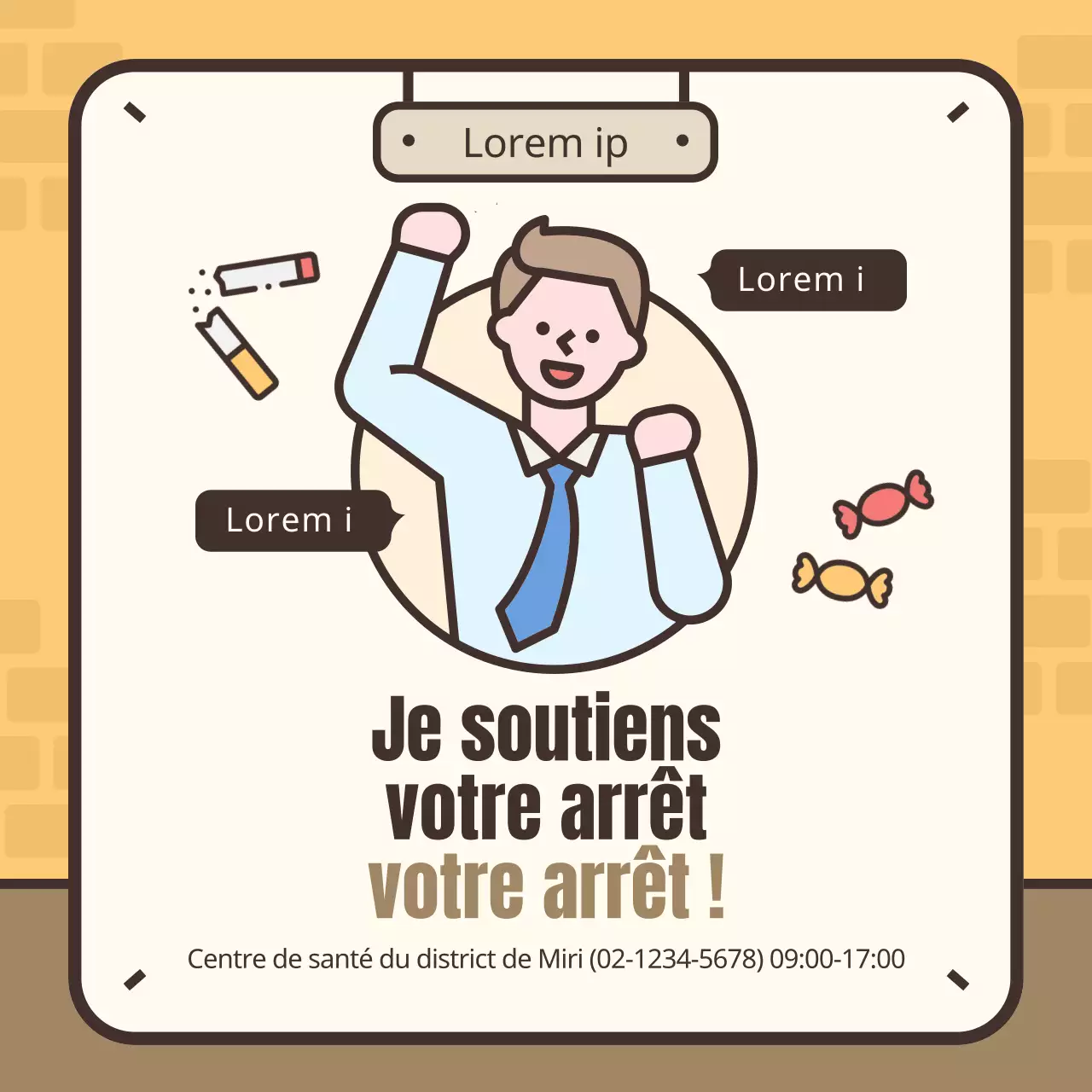 Illustration jaune et marron des symptômes du sevrage tabagique