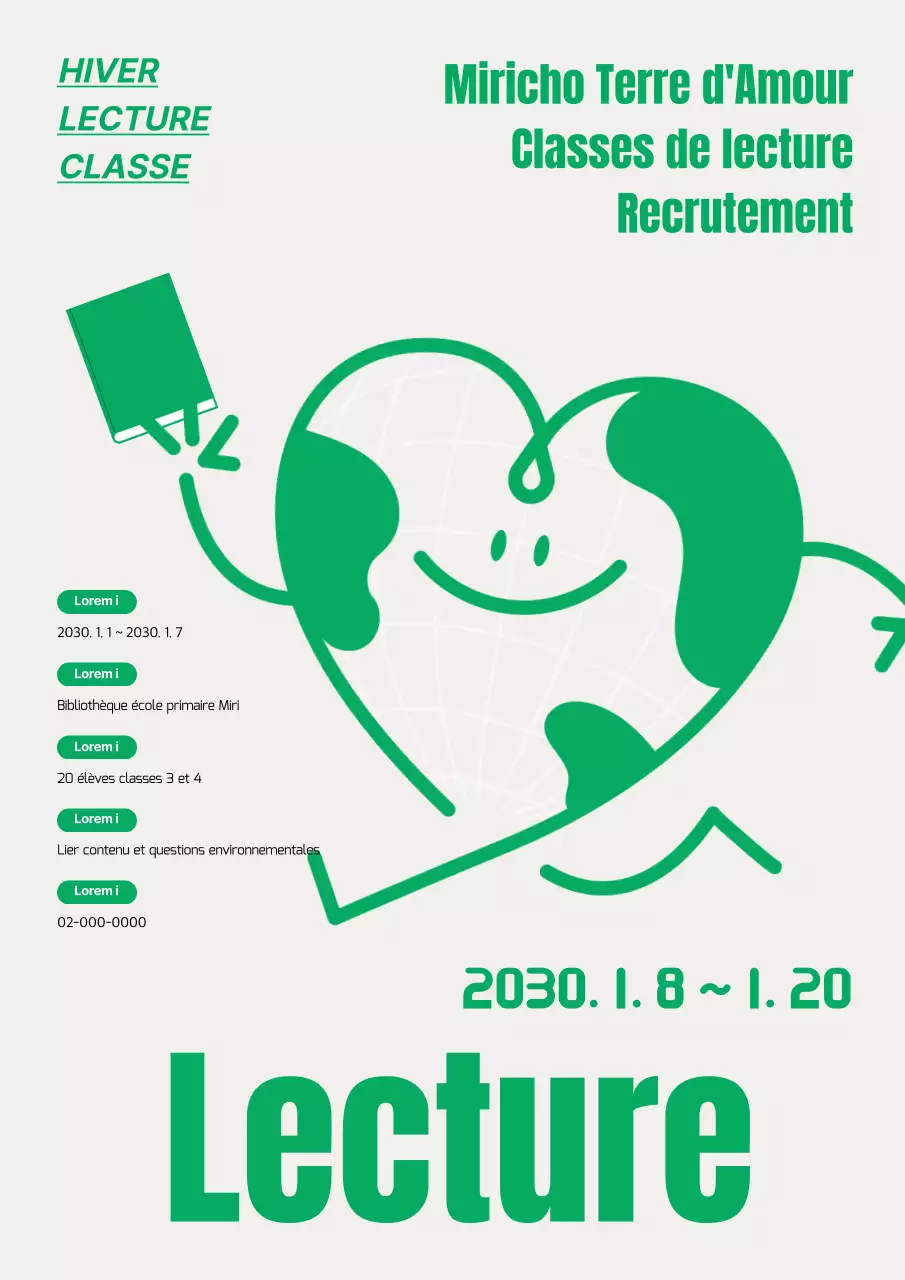 Appel à participation pour les cours de lecture pour enfants pendant les vacances d'hiver : vert et kitsch