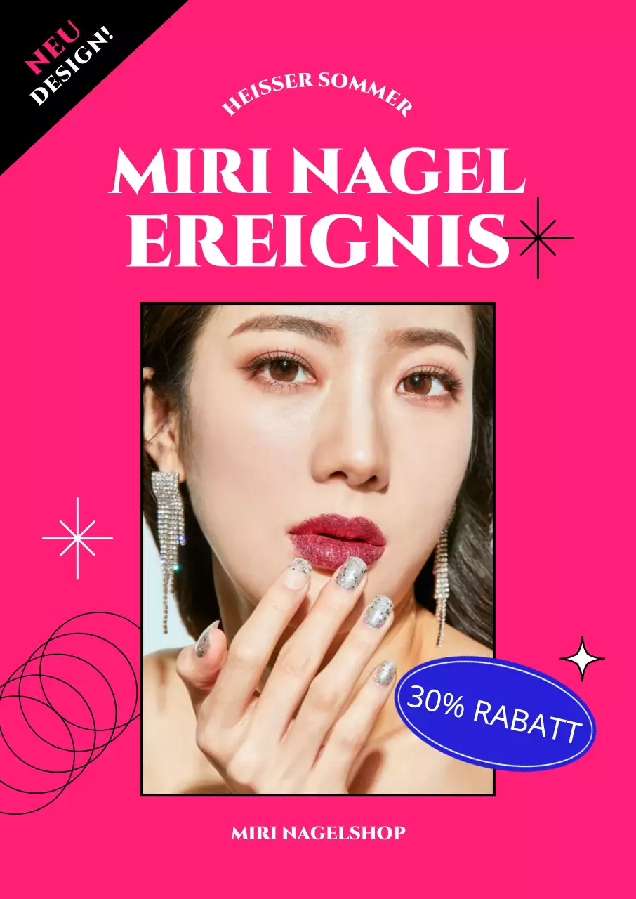 Ein wunderschöner Nagelverkauf in einem Rahmen mit einer Linienillustration auf einem heißen rosa Hintergrund.