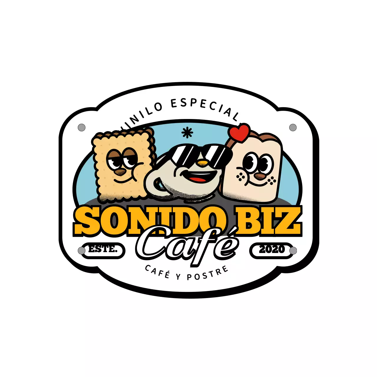 Lindo y de la cadera del logotipo del personaje de estilo cafetería serie de mercancías en amarillo y negro