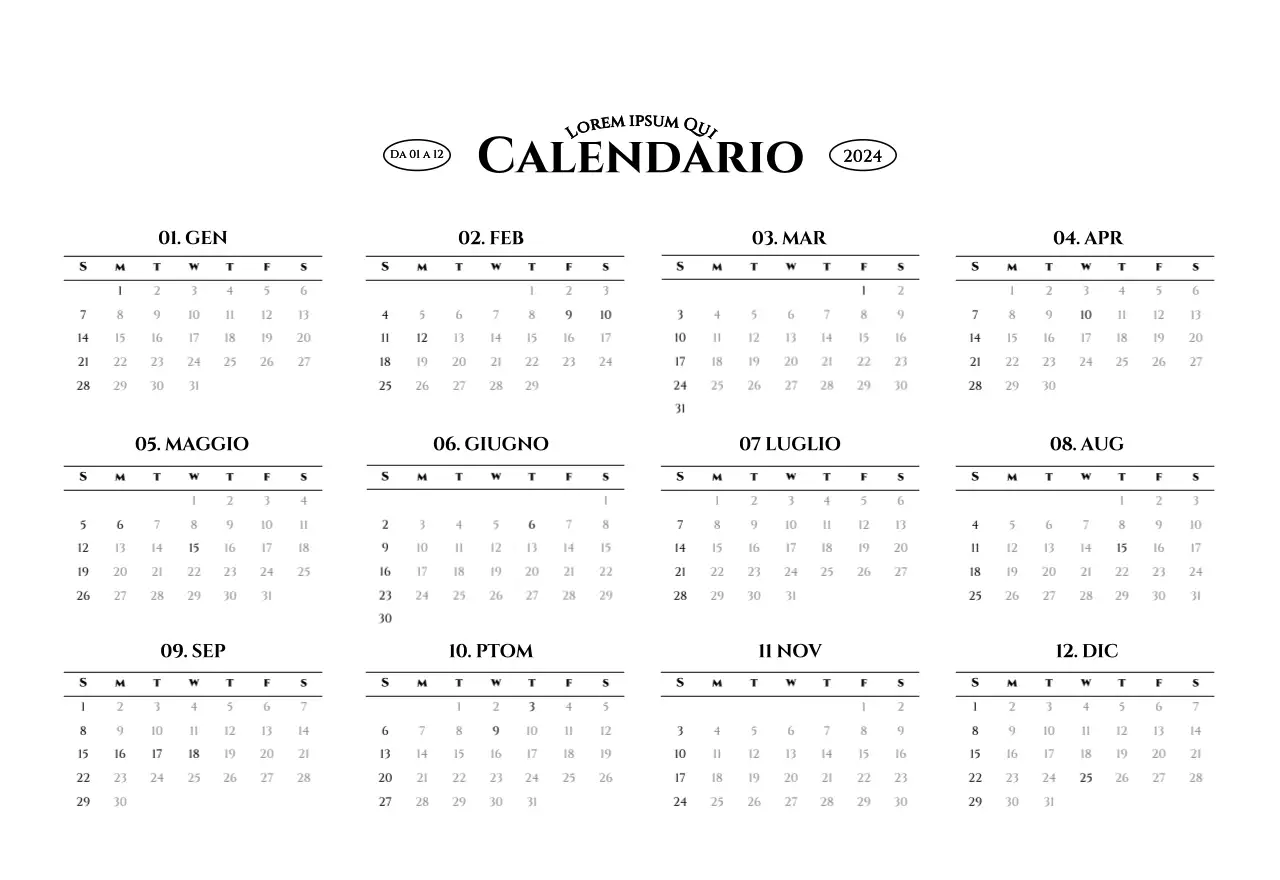 Calendario da parete in stile semplice con concetto di fotografia di viaggio emozionale in bianco e nero