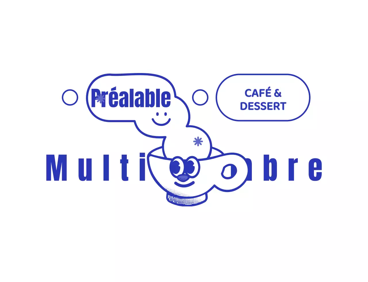 Logo d'un café bleu marine et blanc avec un joli personnage