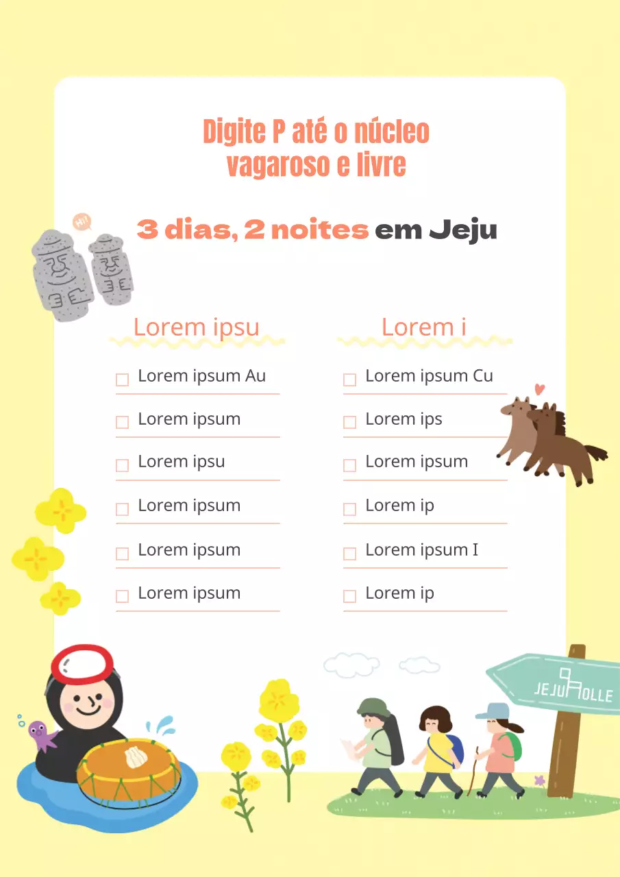 Conteúdo do itinerário verde-amarelo de 3 dias e 2 noites na ilha de Jeju