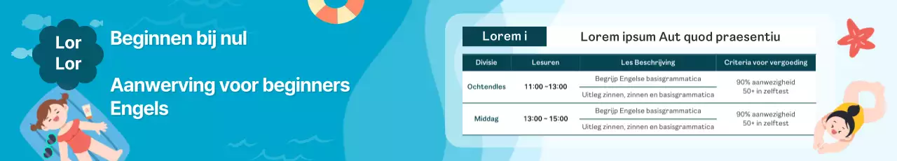 Voorstelling van de zomerspecials van de school met een koel zomers zeezicht in azuurblauw