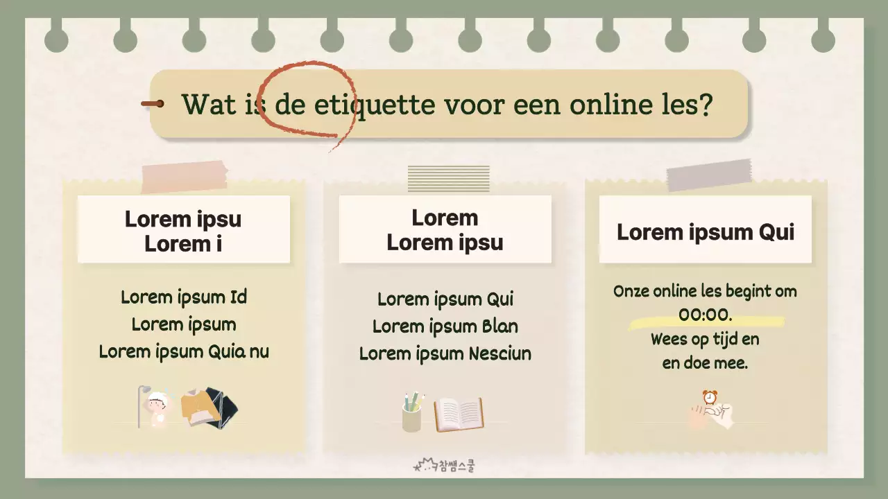 Online klas etiquette met het gele briefjes concept