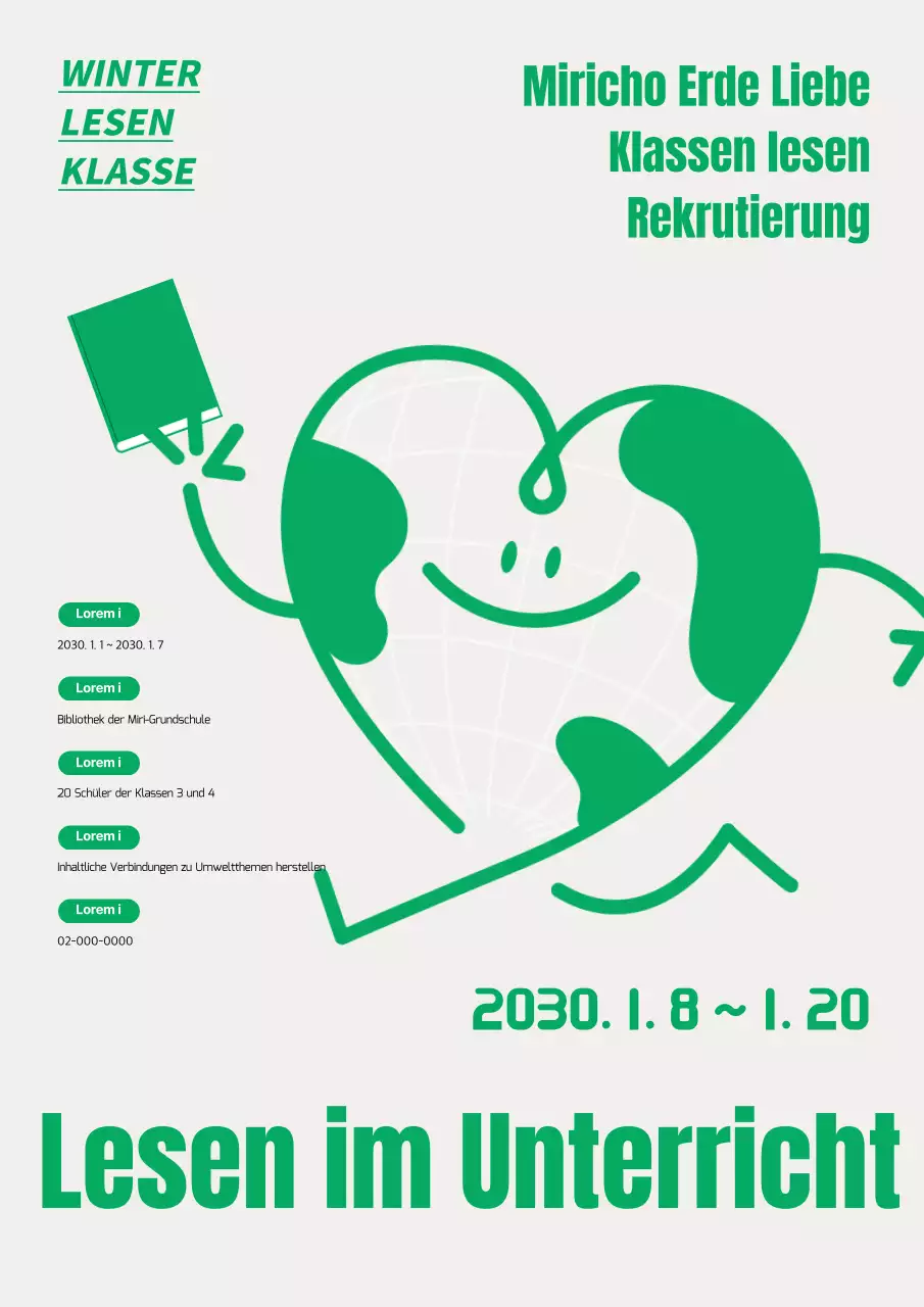 Grüner und kitschiger Leseunterricht für Kinder in den Winterferien - Aufruf zur Teilnahme