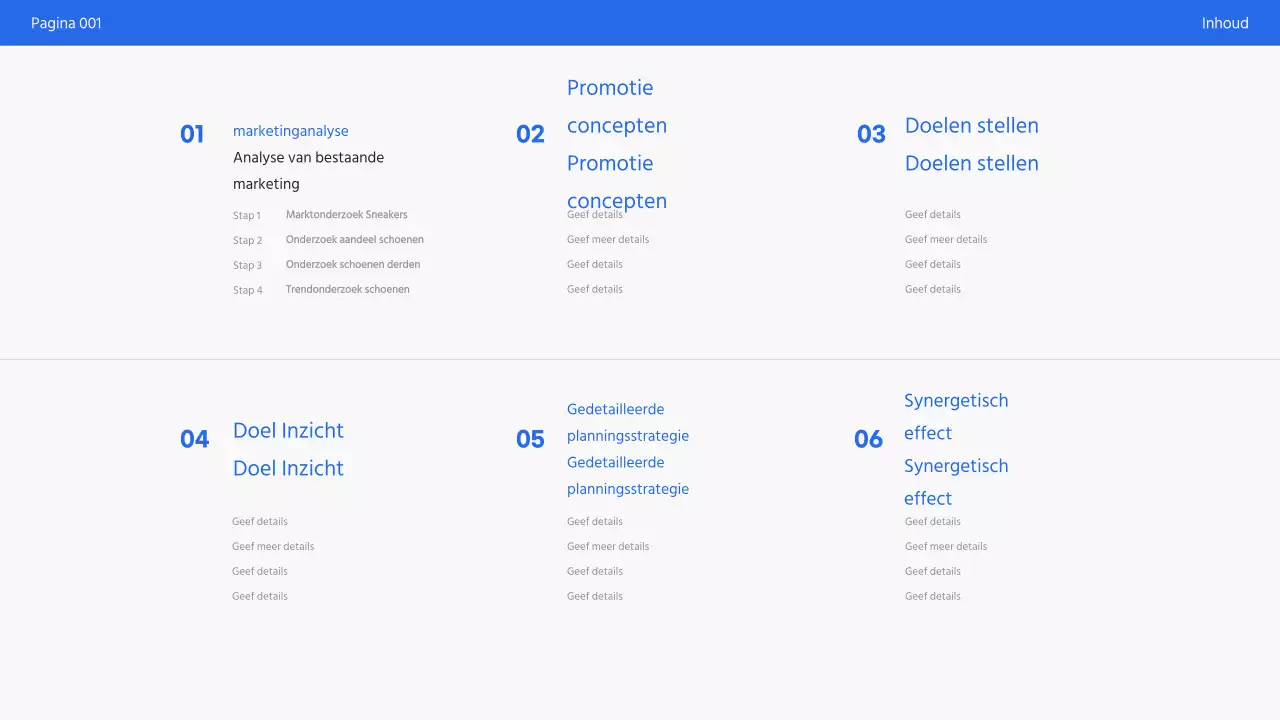 Eenvoudige wit-blauwe marketingpromo presentatie