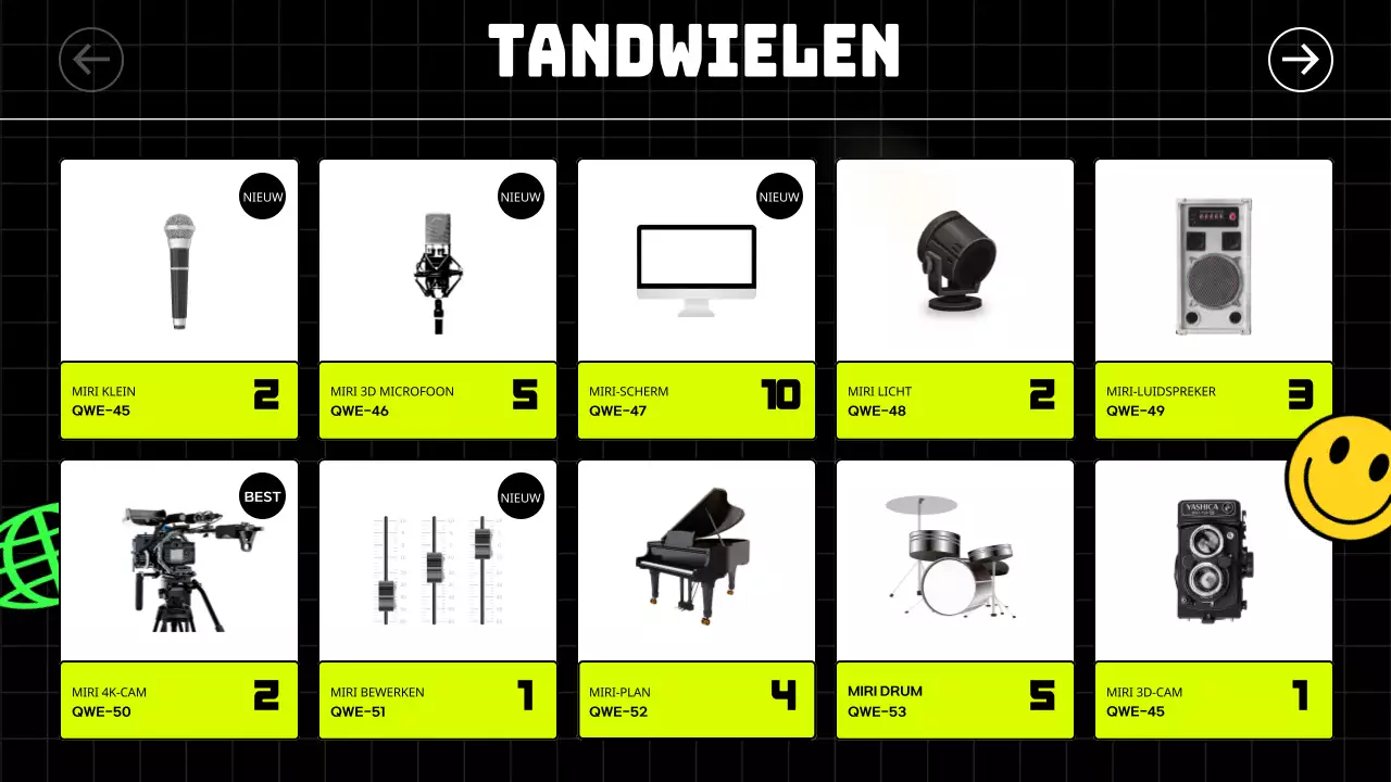 Kitscherig geïllustreerde stickers en vette lettertypes in zwart en neonkleuren geven een ritmisch gevoel aan de gigs en verhuurgidsen.