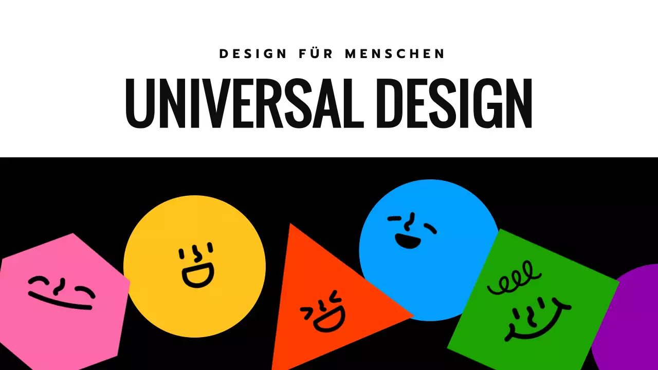 Einführung in das Universelle Design mit schwarz-gelben ausdrucksstarken Formen