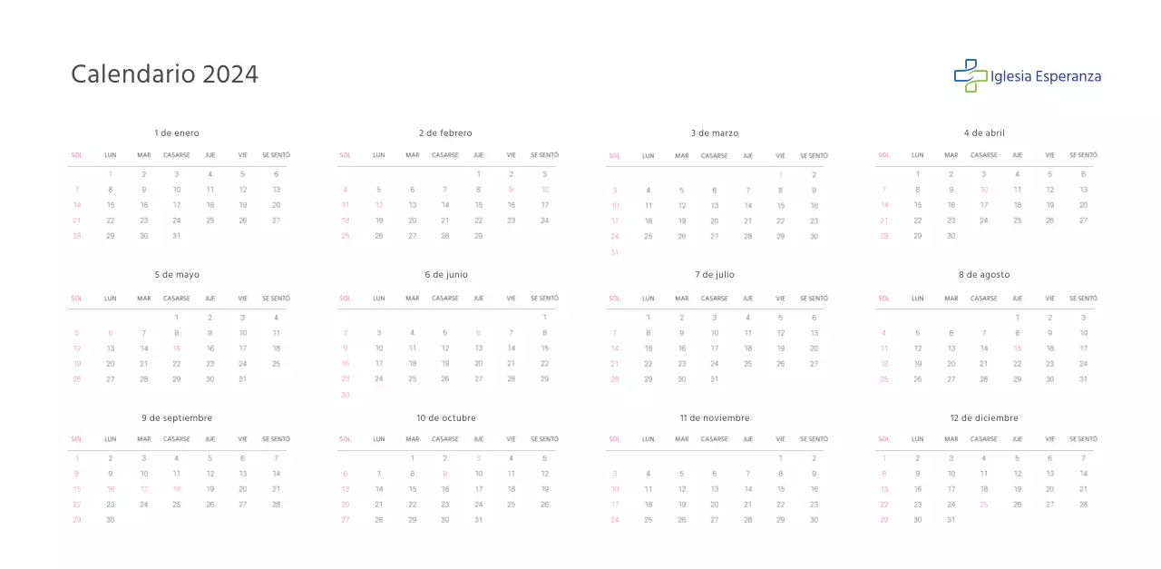 Calendario eclesiástico con cálidas ilustraciones