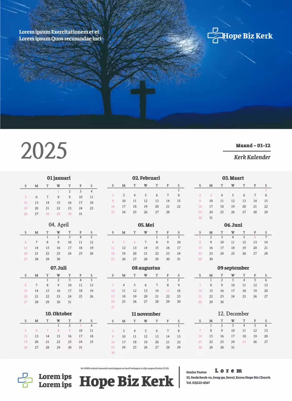 Eenvoudig concept kerkelijke muurkalender in zwart-wit met emotionele religieuze foto's