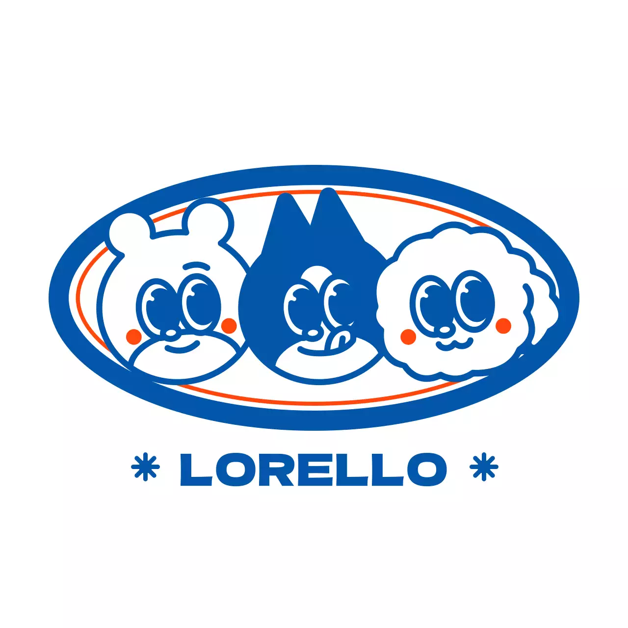 Illustration d'amis animaux bleus et orange en peluche pour des produits personnalisés