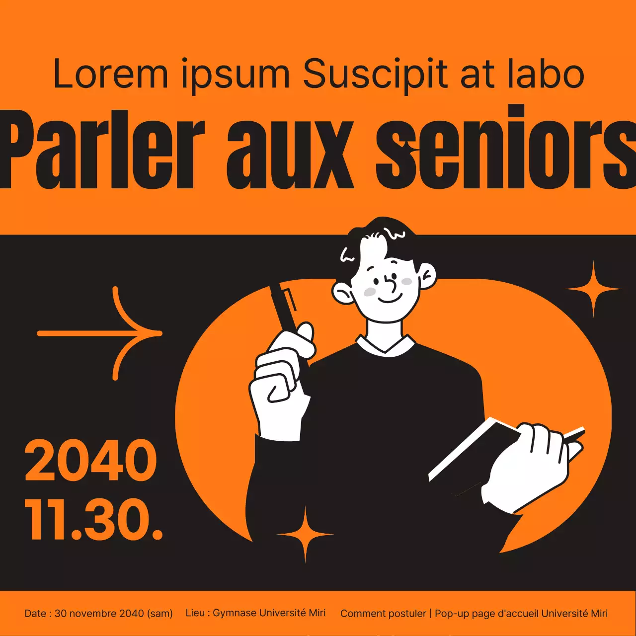 Une couleur orange simple et un concept d'illustration pour un événement de recrutement de nouveaux employés.